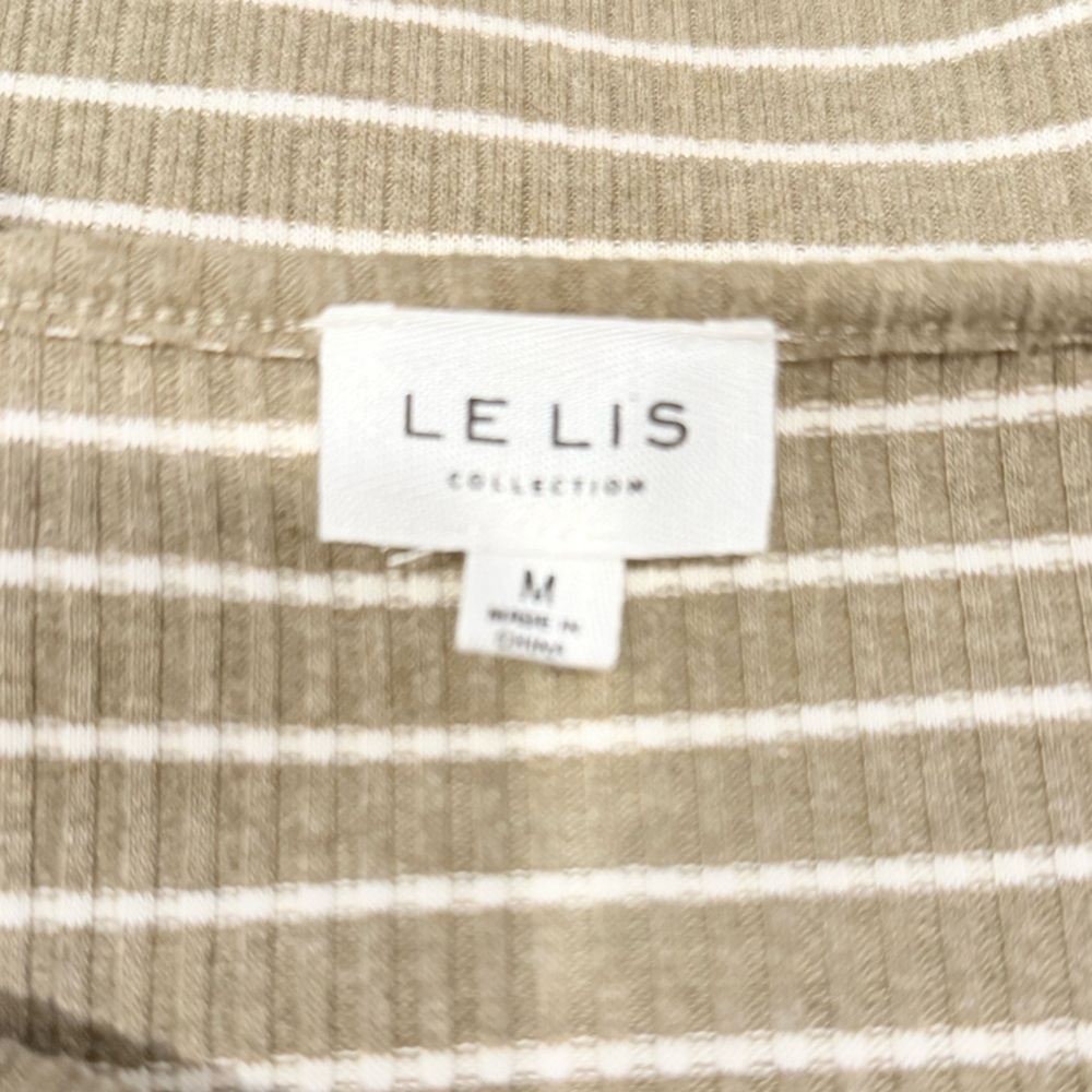 Le Lis Beige and Forest Green striped bodysuit w/ ruffle sleeve, women’s size M - Picture 3 of 3